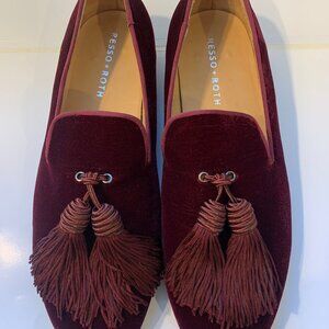 Resso Roth BURGUNDY WINE RED TASSEL VELVET LOAFERS Men's Size 8.5